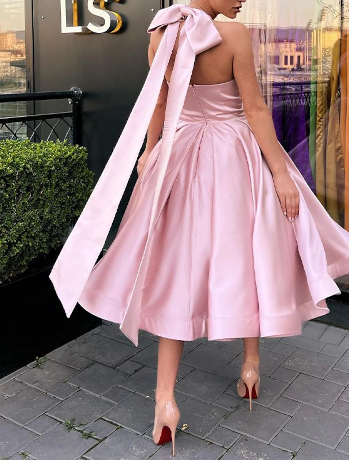Wholesale A-Line Evening Gown Plus Size Dress Homecoming Ankle Length Sleeveless Halter Satin with Butterfly